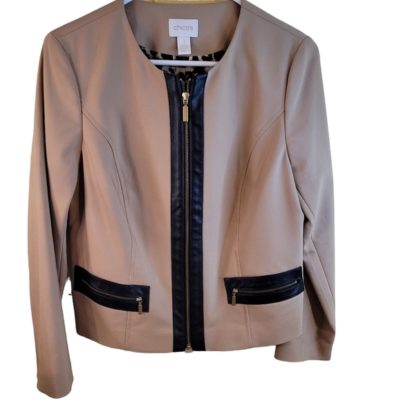 Chico's Tan Jacket with Black Accents - Picture 1 of 7